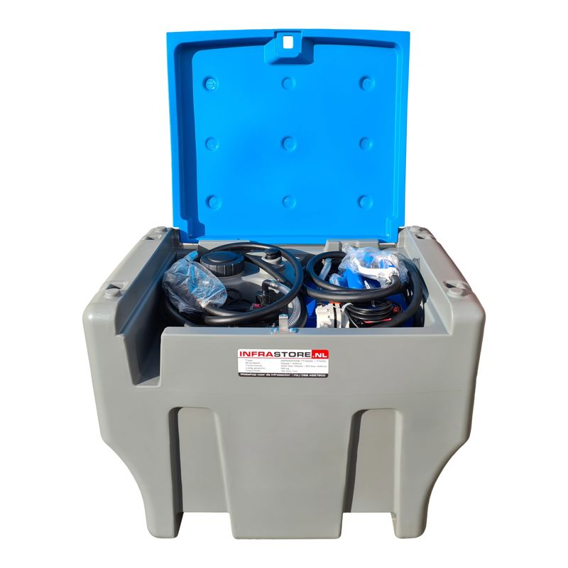 Combitank 400 liter Diesel en 50 liter reservoir voor Adblue® met 12 Volt Dieselpomp en 12 Volt pomp voor AdBlue® met beschermkap