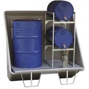 Opslagcontainer voor gevaarlijke stoffen met 200 liter opvangreservoir met verzinkt bodemrooster exclusief de oranje overkapping | Indoor Versie