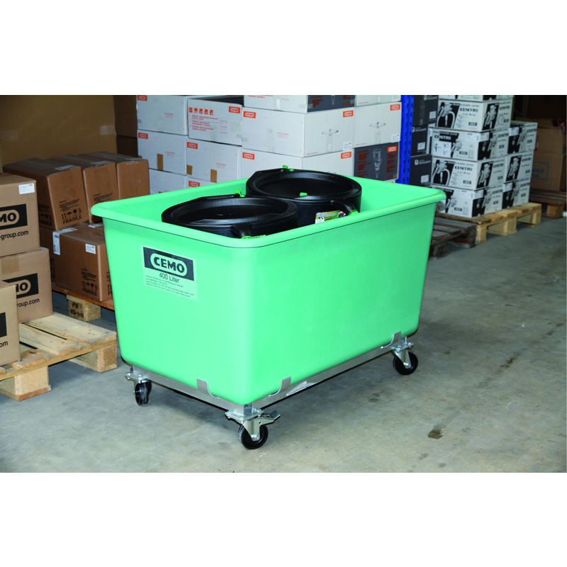 Rechthoekige kunststof opslagcontainer in de kleur groen, 400 liter, standaard maat