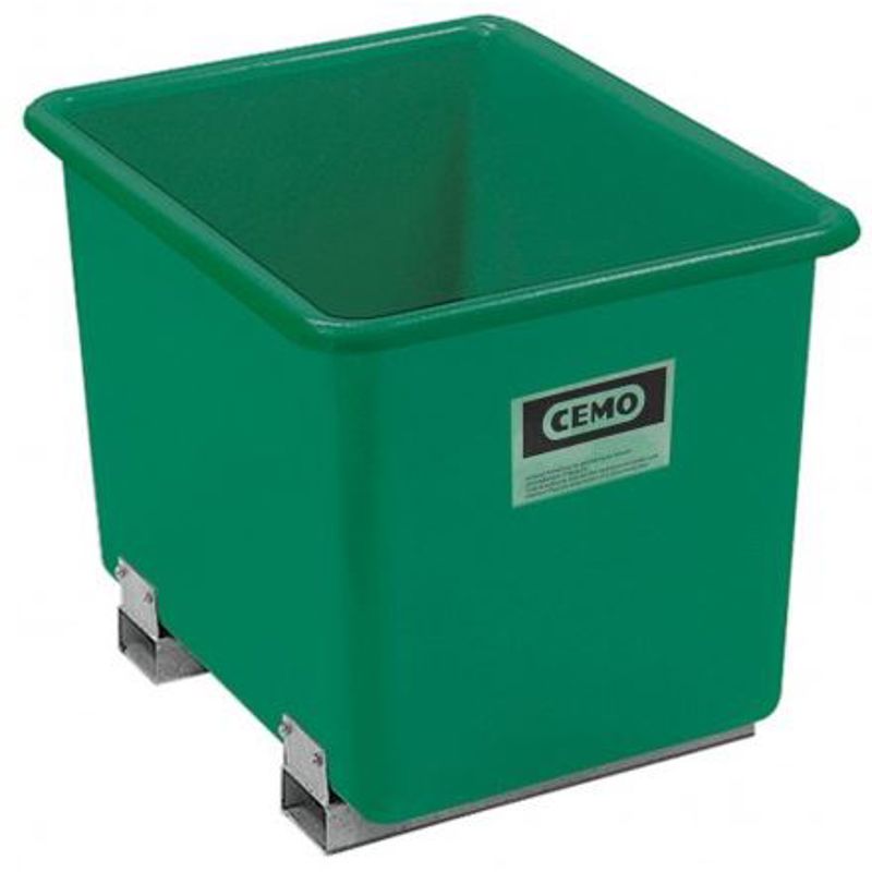 Rechthoekige kunststof opslagcontainer in de kleur groen, 1100 liter, standaard maat, met sleuven voor palletvorken
