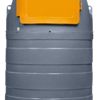 1500 liter opslagtank voor Diesel voorzien van 230 Volt pomp, filter en literteller en slanghaspel. Dubbelwandig met lekdetectie.