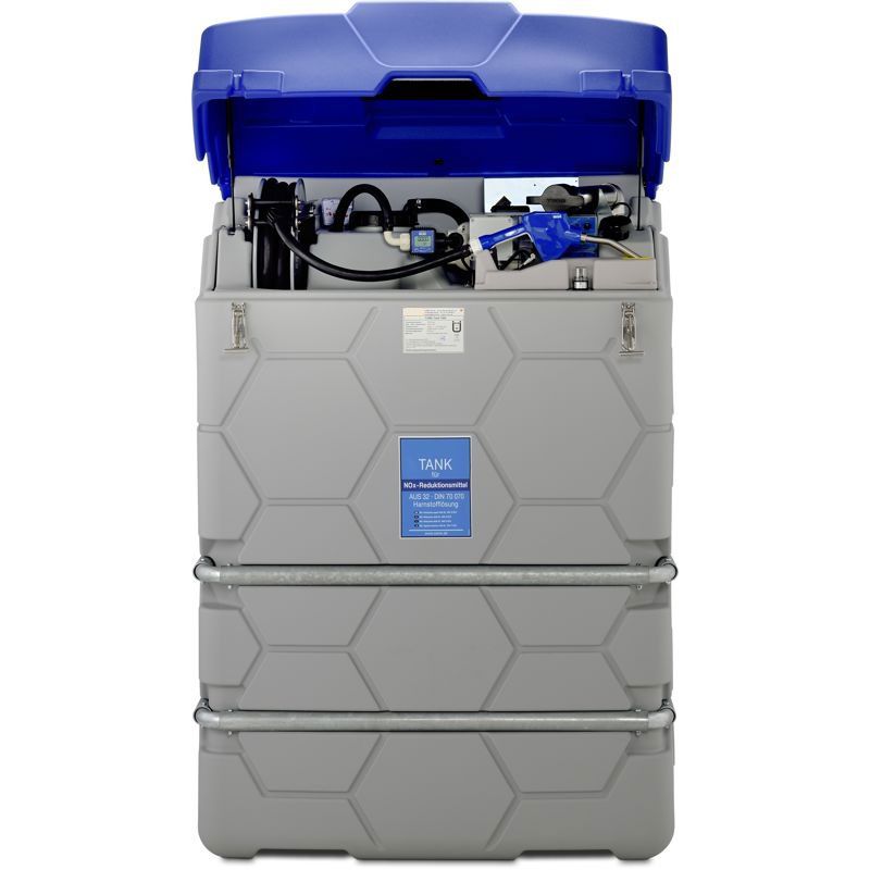 CUBE TANK 1500 liter met 230 Volt pomp voor AdBlue® met slanghaspel en sleuven voor palletvorken met winterpakket